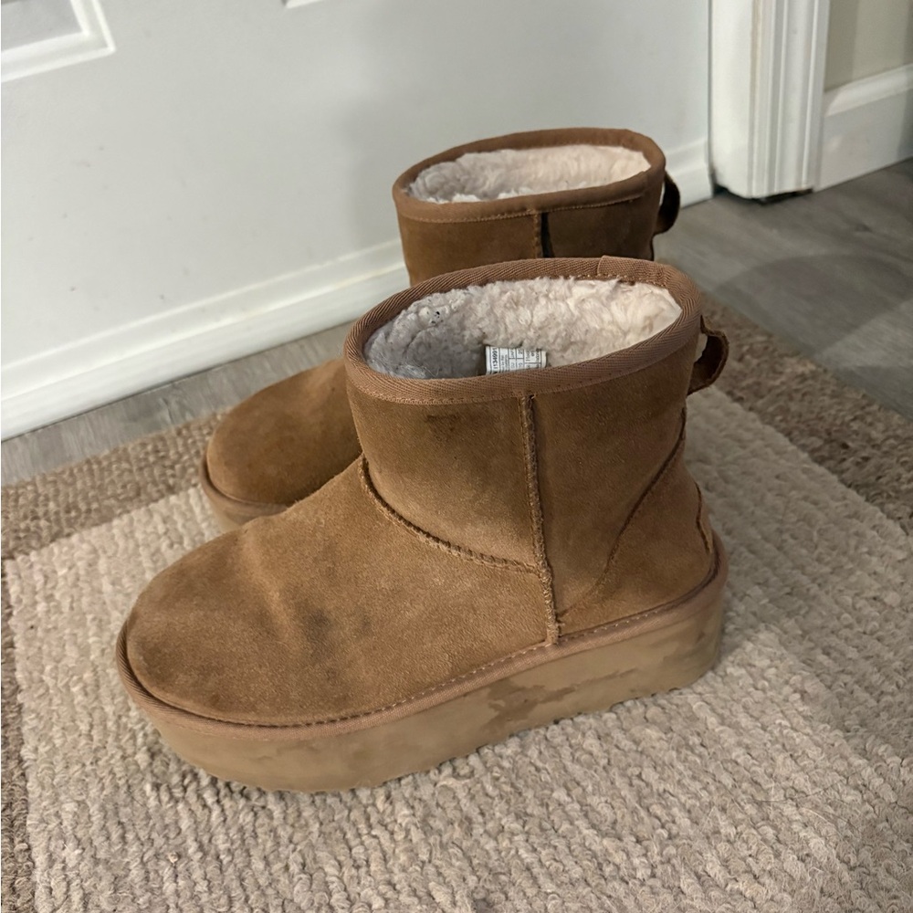Chestnut Suede Shearling-Lined Platform Uggs - image 4
